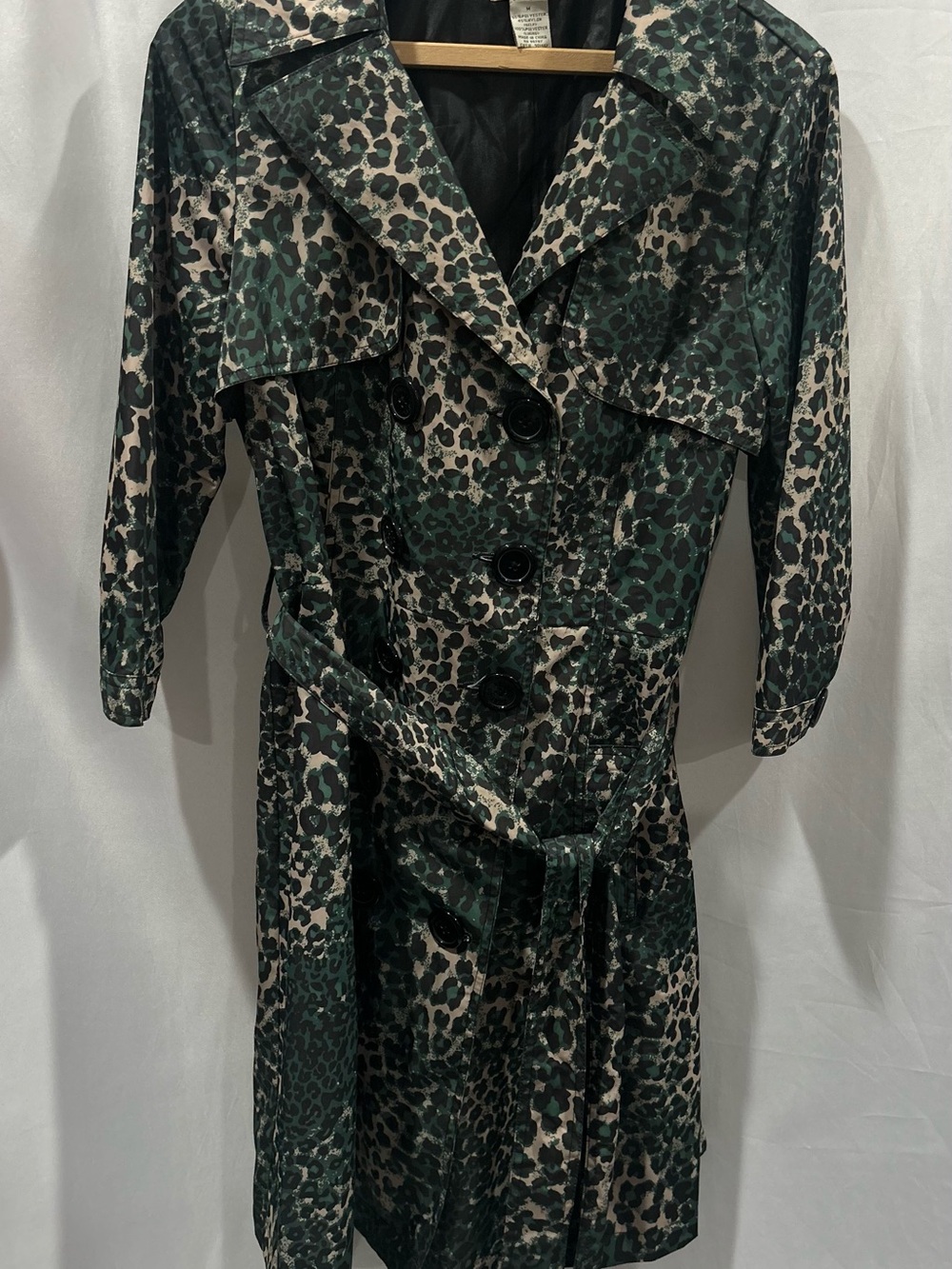 Vertigo Paris Women's Green and Black Animal Print Trench Coat
